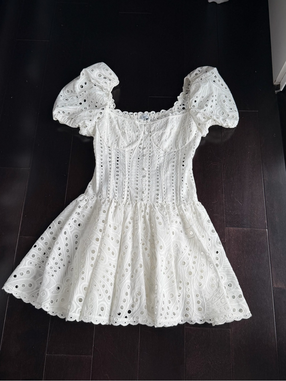 Charo Ruiz White Eyelet Puff-Sleeve Mini Dress
